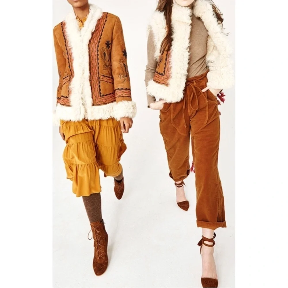 Ulla Johnson Pants Moleskin Sabi Straight Leg Belted in Tobacco Brown
